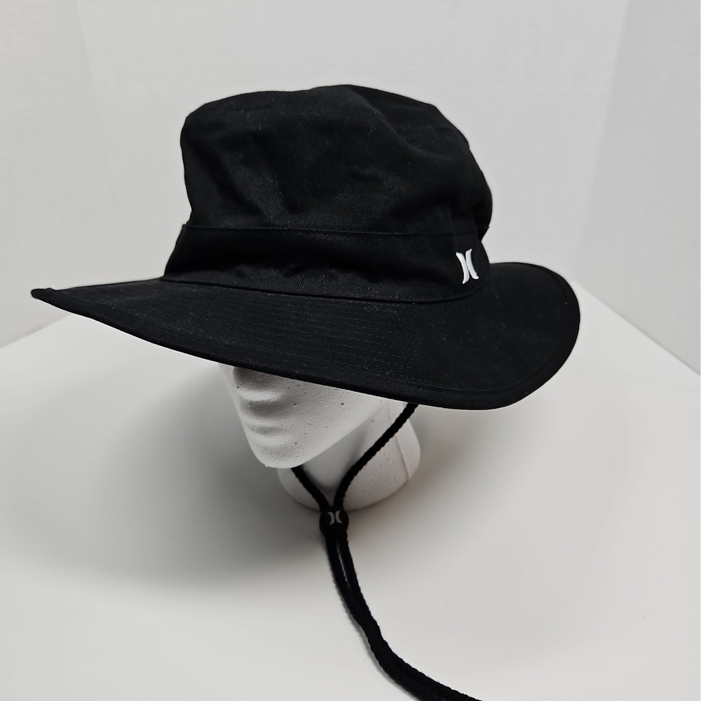 Hurley Adults Black Wide Brim Boonie Hat With Chin Strap Size S/M NWT